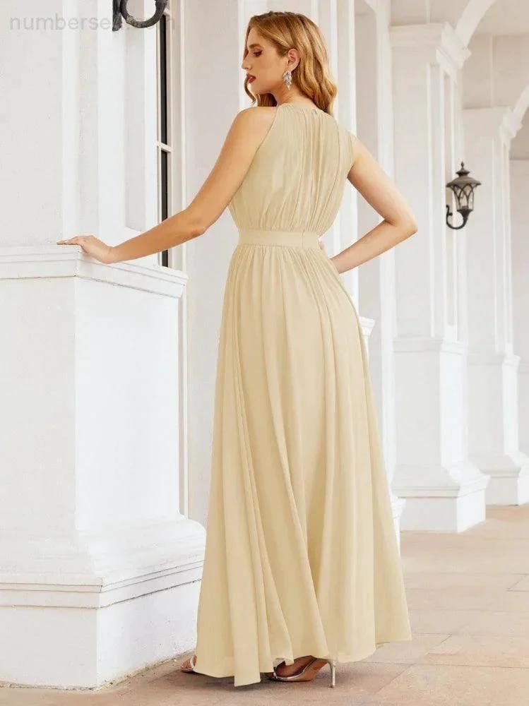 Numbersea Halter Bridesmaid Dress Empire Waist Formal Evening Prom Gown for Mother of The Bride 28030