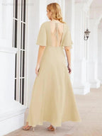 Numbersea V-Neck Bridesmaid Dress Chiffon Long Open Back Formal Dresses for Women Party Evening 28067