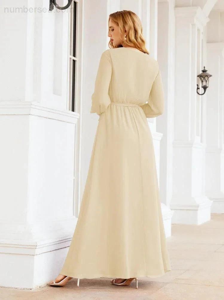 Sunnderly Women's Chiffon Bridesmaid Dress A line Long Sleeves Formal Evening Prom Gown for Wedding Guest SY28032