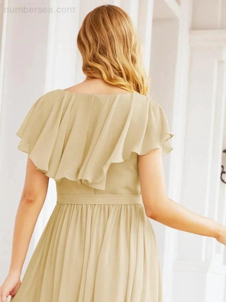 Bridesmaid Dresses with Flutter Sleeves Formal Evening Party Prom Gowns 28044