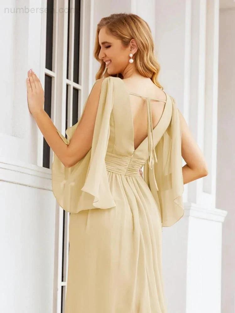 Numbersea Bridesmaid Dresses with Split for Wedding Party Flutter Sleeves 28045