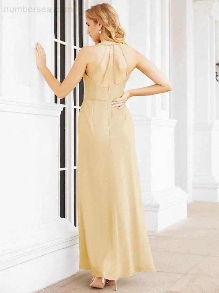 Numbersea Spaghetti Strap Bridesmaid Dresses V-Neck Long A-Line Formal Prom Gowns 28063