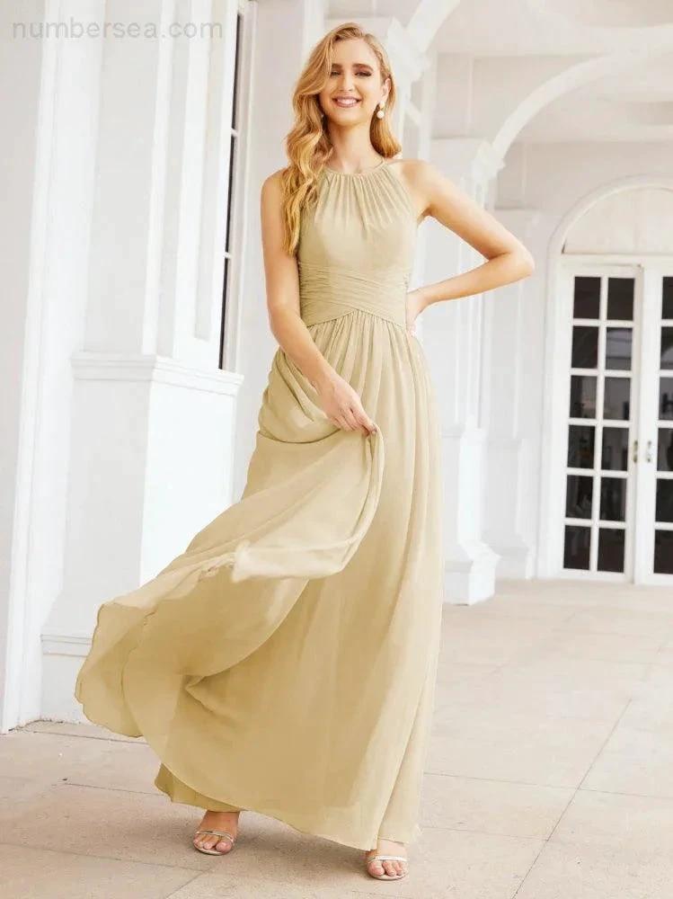 Numbersea Sleeveless Bridesmaid Dresses Long Prom Gown Zipper with Keyhole Back 28056