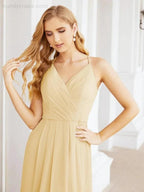 Numbersea Spaghetti Strap Bridesmaid Dresses V-Neck Long A-Line Formal Prom Gowns 28063