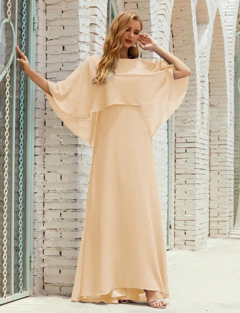 Sunnderly  Bridesmaid Dress Women Long Sleeve V-Neck Chiffon Formal Wedding Party Dress SY28018