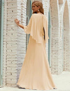 Sunnderly  Bridesmaid Dress Women Long Sleeve V-Neck Chiffon Formal Wedding Party Dress SY28018
