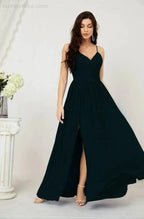 Numbersea  Neck Bridesmaid Dresses Chiffon Long Spaghetti A-line Formal Prom Gown for Wedding Party Evening 2801