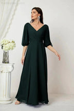 Numbersea  Formal Prom Gown Women V-Neck Chiffon Bridesmaid Dresses Long Bishop Sleeve Party Dress 2807