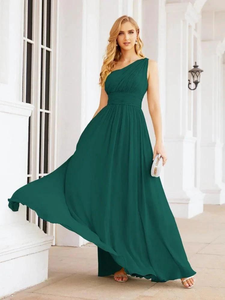 Numbersea One Shoulder Bridesmaid Dresses Long Maxi Formal Evening Party Prom Gowns 28061