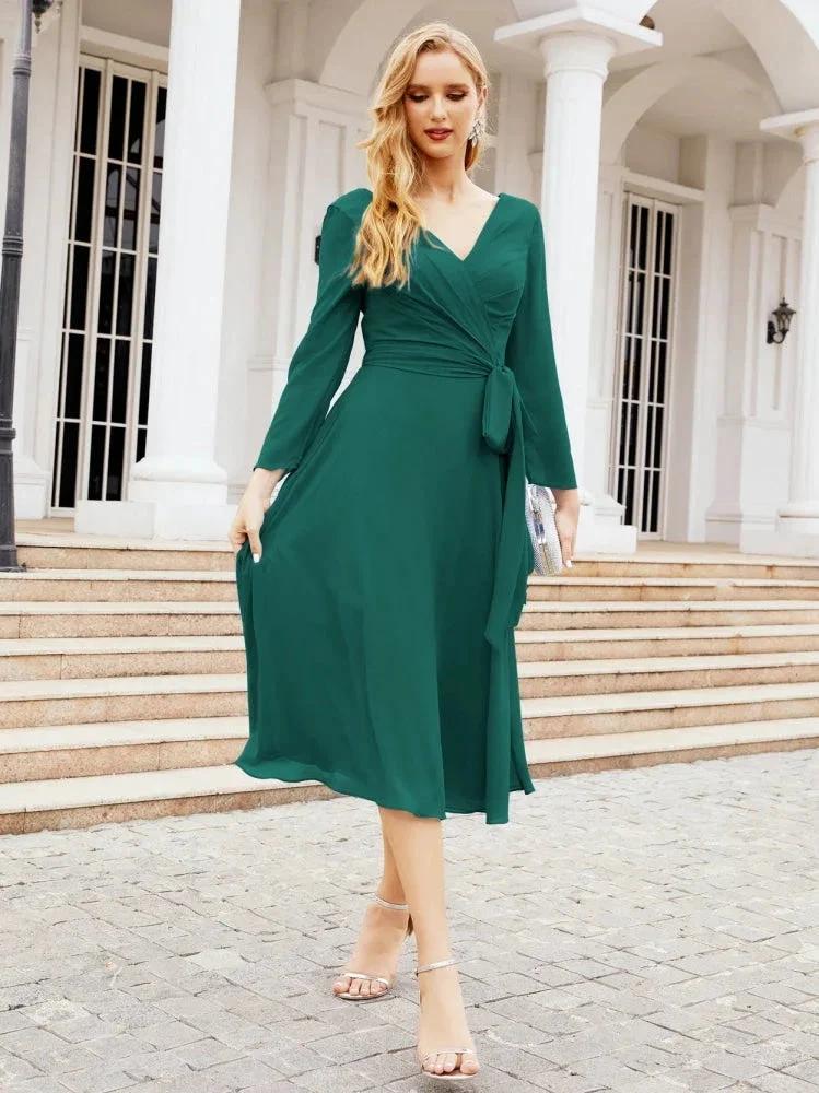 Bridesmaid Dress V-Back Waist Belt Mother of the Bride Wedding Guest SY28031
