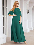 Numbersea Cold Shoulder Bridesmaid Dresses A-Line Long Formal Evening Gowns 28074