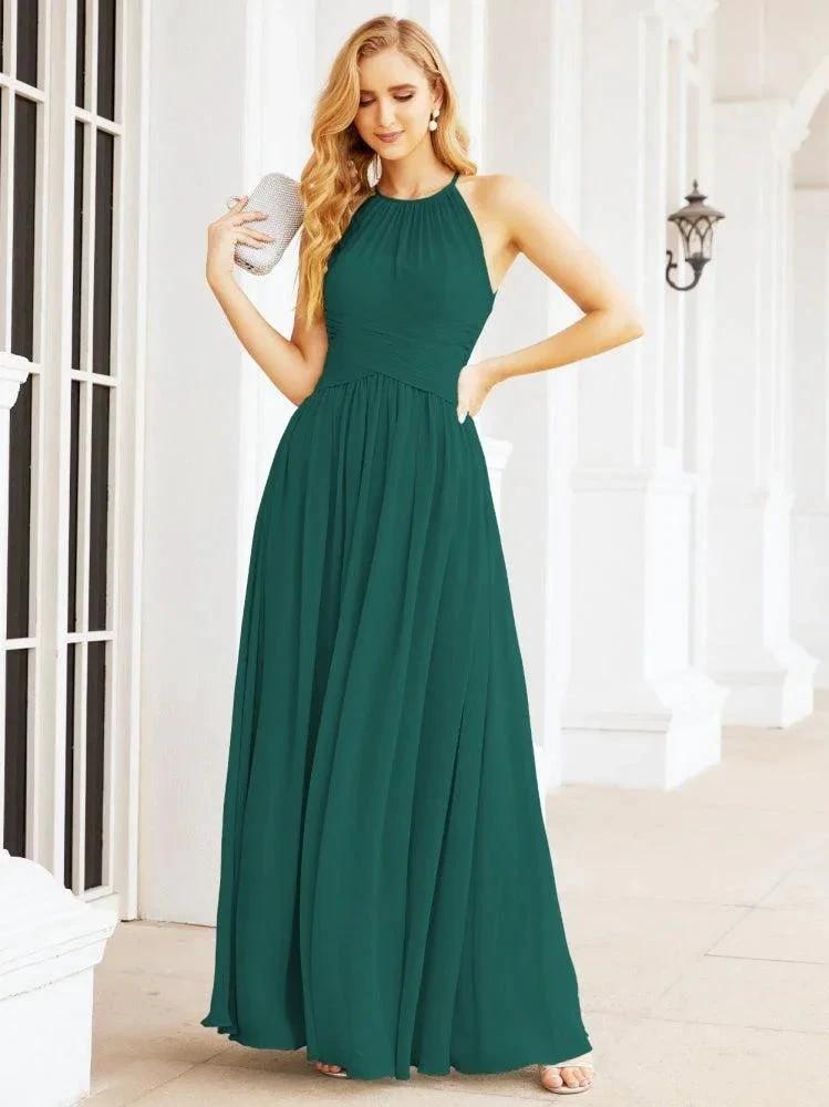 Numbersea Sleeveless Bridesmaid Dresses Long Prom Gown Zipper with Keyhole Back 28056
