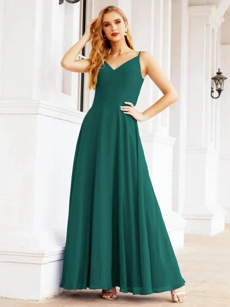 Numbersea Spaghetti Strap Bridesmaid Dresses V Neck Butterfly Back Fromal Evening Party Prom Gown 28036