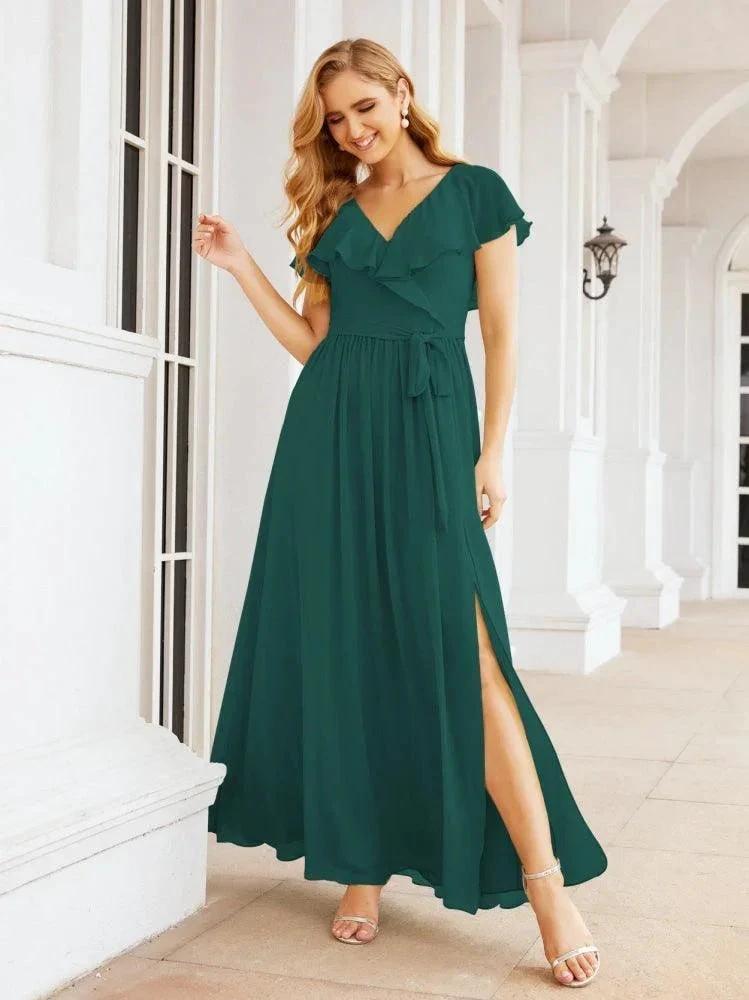 Bridesmaid Dresses with Flutter Sleeves Formal Evening Party Prom Gowns 28044