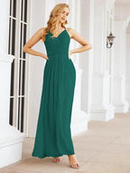 Numbersea Spaghetti Strap Bridesmaid Dresses V-Neck Long A-Line Formal Prom Gowns 28063
