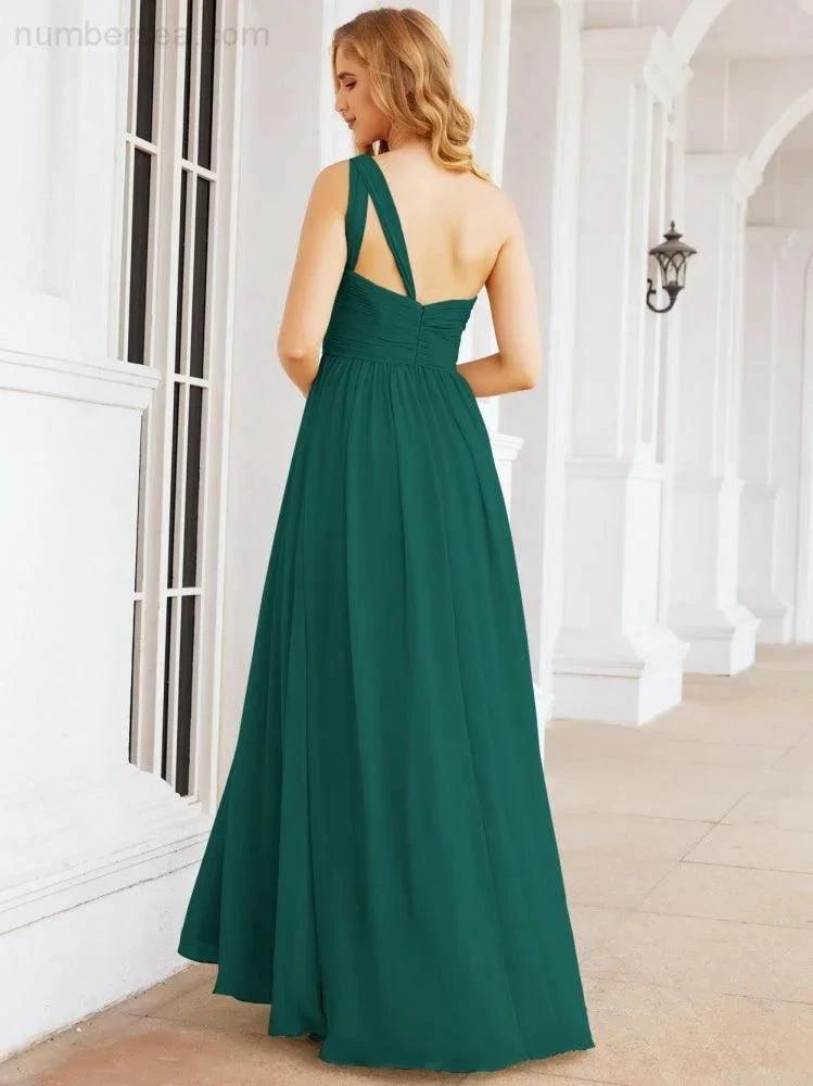 Numbersea One Shoulder Bridesmaid Dresses Long Maxi Formal Evening Party Prom Gowns 28061