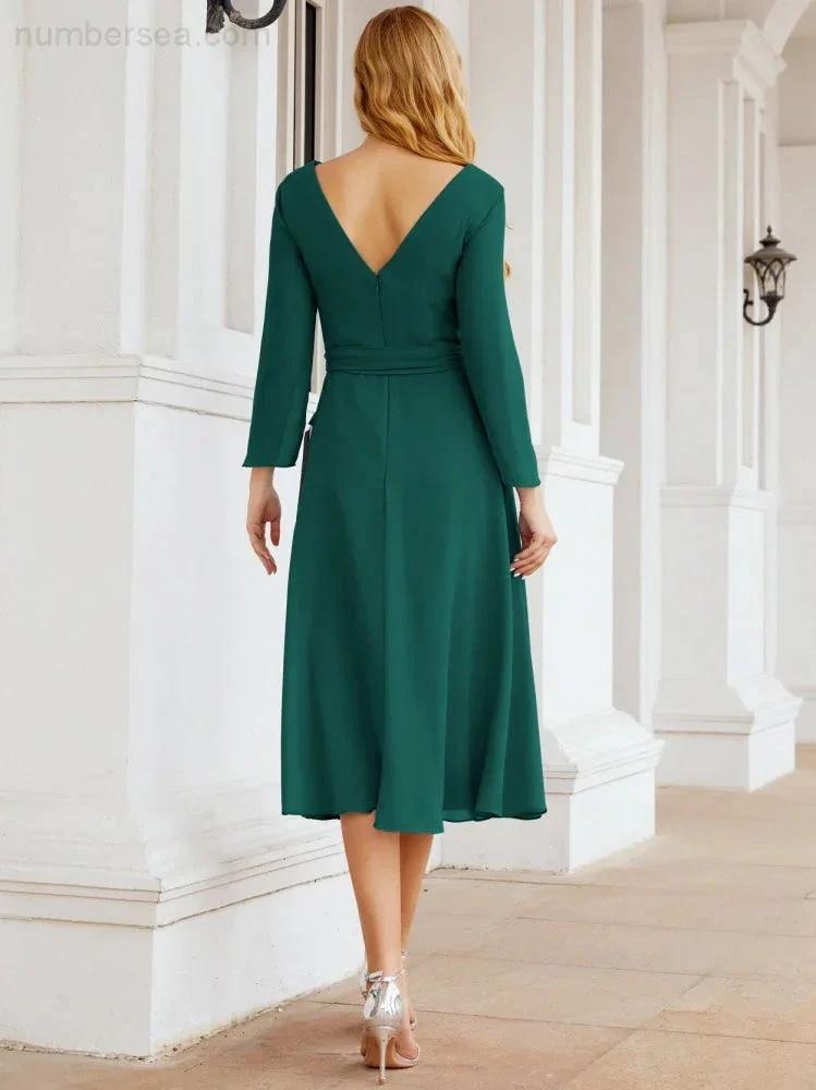 Bridesmaid Dress V-Back Waist Belt Mother of the Bride Wedding Guest SY28031