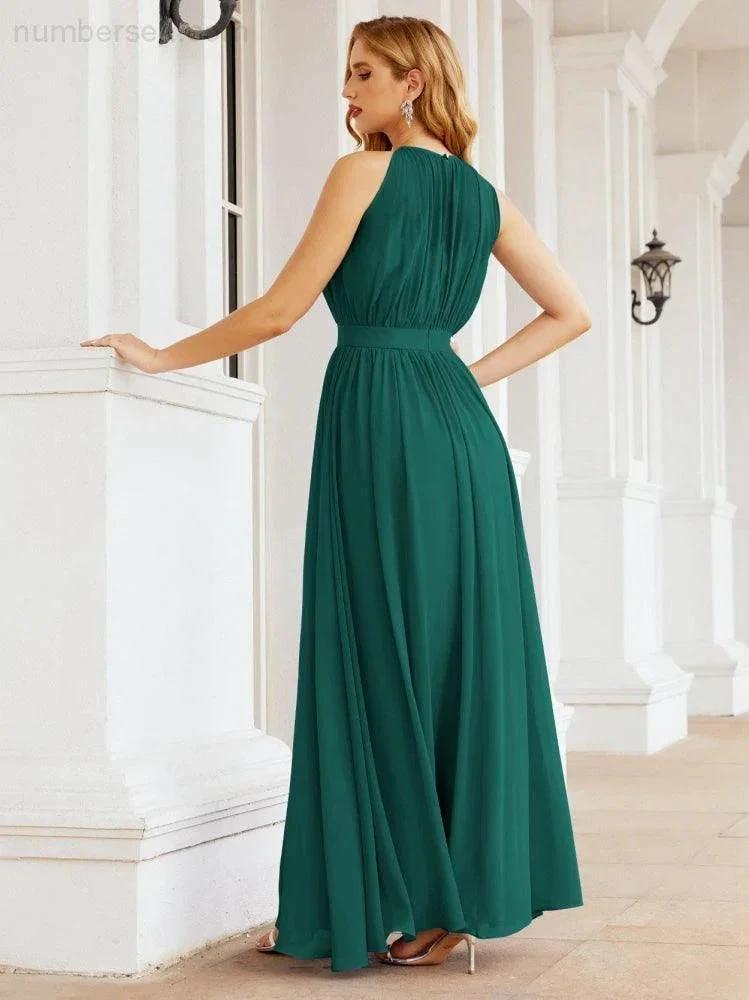 Numbersea Halter Bridesmaid Dress Empire Waist Formal Evening Prom Gown for Mother of The Bride 28030