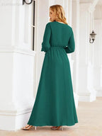 Sunnderly Women's Chiffon Bridesmaid Dress A line Long Sleeves Formal Evening Prom Gown for Wedding Guest SY28032