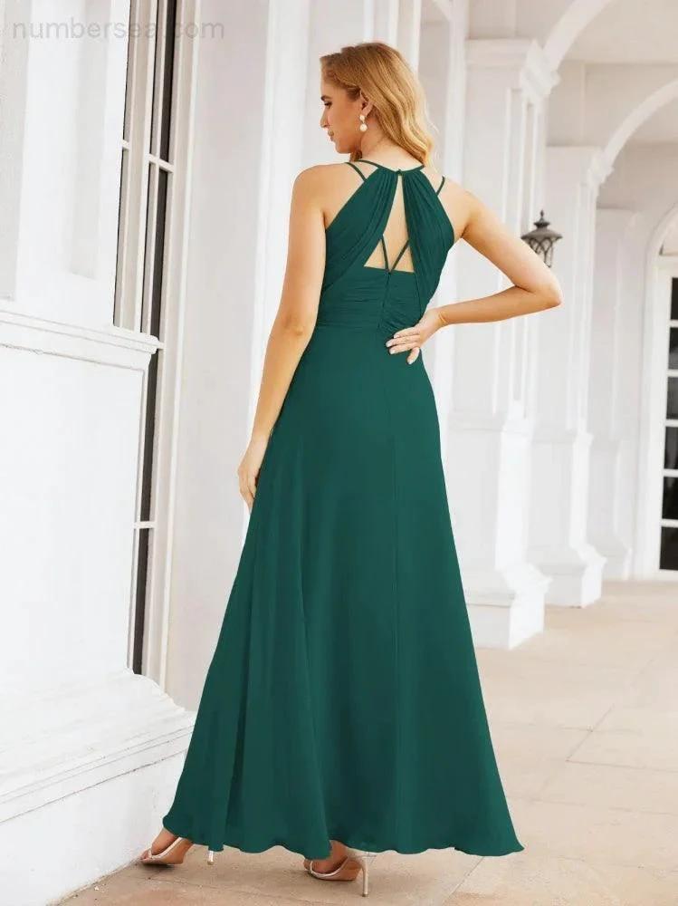 Numbersea Double Spaghetti Straps Bridesmaid Dresses for Women Long Formal Party Dress Side Split 28051