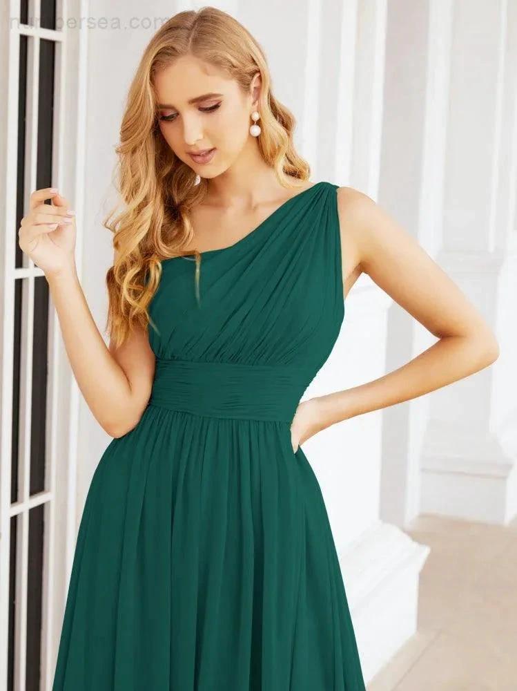 Numbersea One Shoulder Bridesmaid Dresses Long Maxi Formal Evening Party Prom Gowns 28061