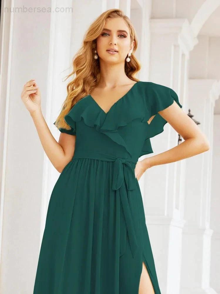 Bridesmaid Dresses with Flutter Sleeves Formal Evening Party Prom Gowns 28044