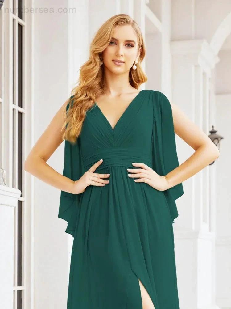 Numbersea Bridesmaid Dresses with Split for Wedding Party Flutter Sleeves 28045