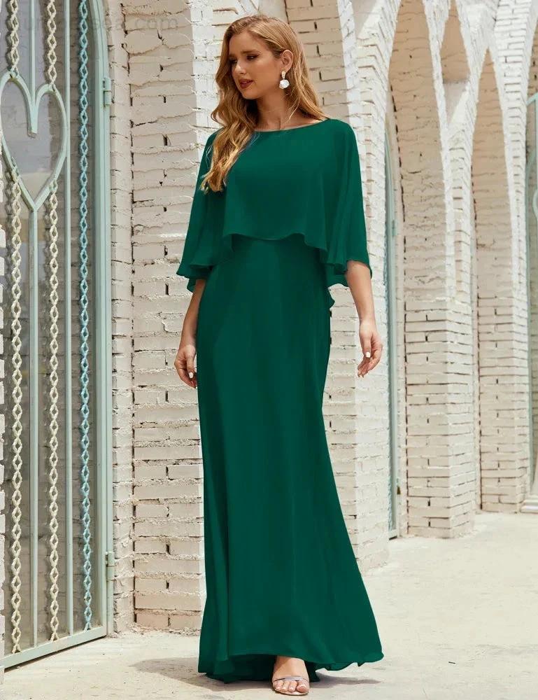 Sunnderly  Bridesmaid Dress Women Long Sleeve V-Neck Chiffon Formal Wedding Party Dress SY28018