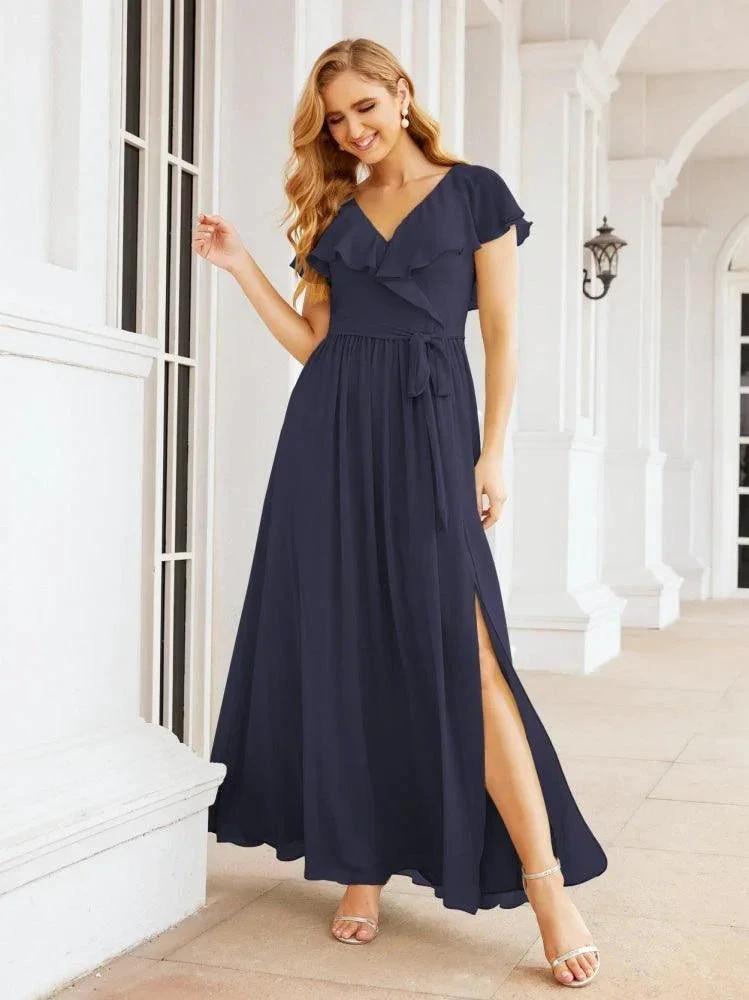 Bridesmaid Dresses with Flutter Sleeves Formal Evening Party Prom Gowns 28044