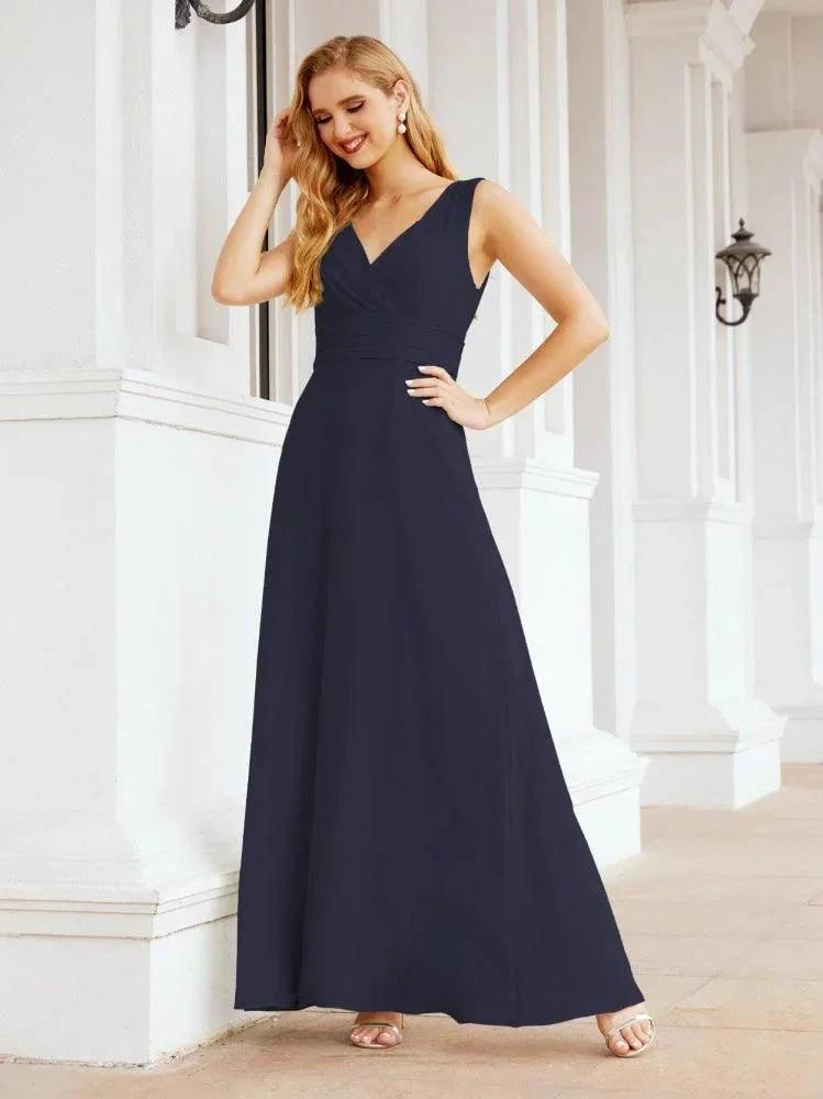 Formal Prom Gown Elegant V-Neck Sleeveless Bridesmaid Dresses for Wedding Party 28037