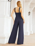 Numbersea Crisscross Neck Jumpsuit Formal Evening Dress Long Bridesmaid Dresses Bell-bottomed Pants 28033