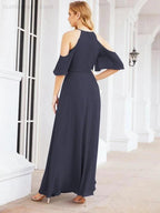 Numbersea Cold Shoulder Bridesmaid Dresses A-Line Long Formal Evening Gowns 28074