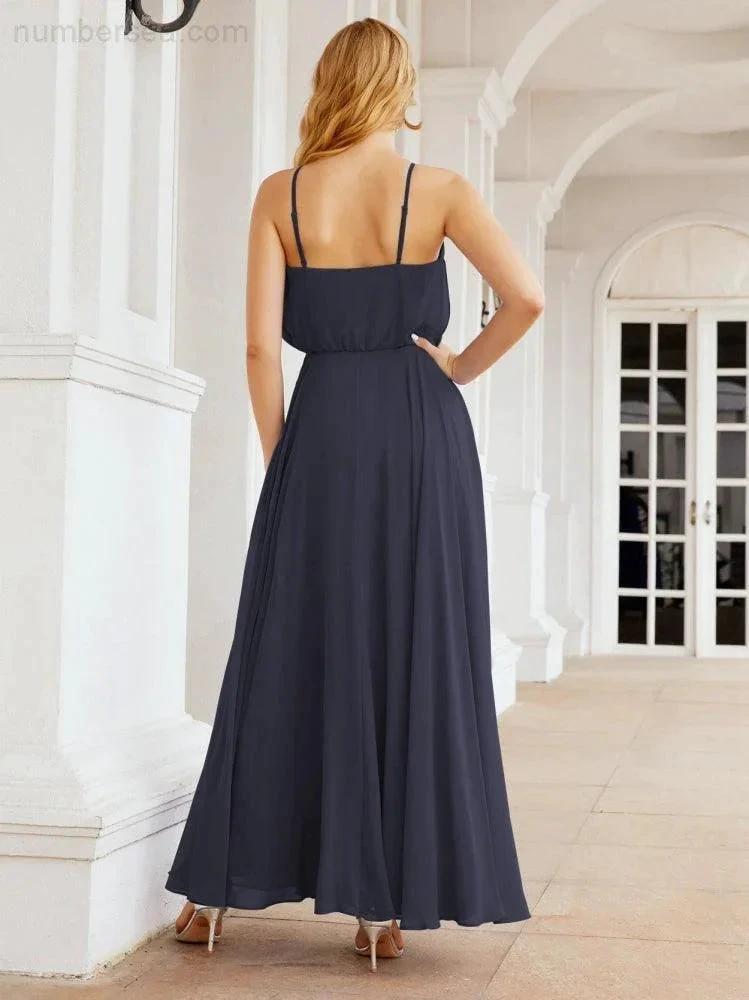 Numbersea  Halter Long Bridesmaid Dresses Formal A line Juniors Dress 28029