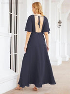 Numbersea V-Neck Bridesmaid Dress Chiffon Long Open Back Formal Dresses for Women Party Evening 28067