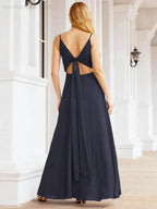 Numbersea Spaghetti Strap Bridesmaid Dresses V Neck Butterfly Back Fromal Evening Party Prom Gown 28036