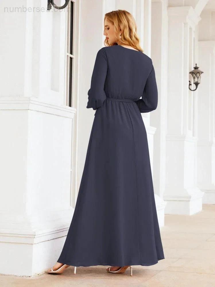 Sunnderly Women's Chiffon Bridesmaid Dress A line Long Sleeves Formal Evening Prom Gown for Wedding Guest SY28032