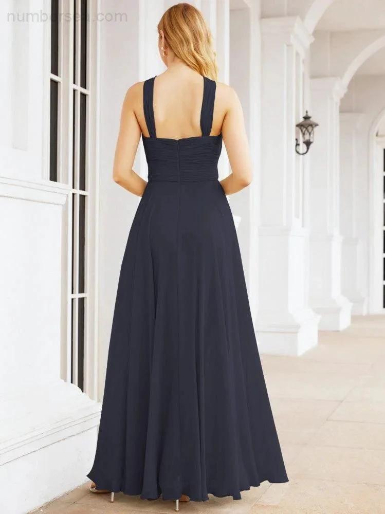 Numbersea Crisscross Halter Bridesmaid Dresses for Party Wedding Evening Prom Maxi Ball Gowns 28053