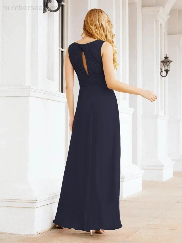 Formal Prom Gown Elegant V-Neck Sleeveless Bridesmaid Dresses for Wedding Party 28037