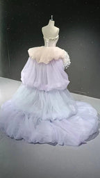 Starry veil feather crystal embellished flower bud dress