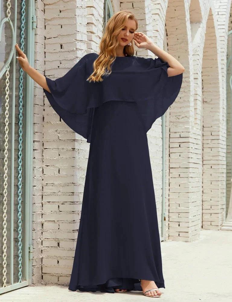 Sunnderly  Bridesmaid Dress Women Long Sleeve V-Neck Chiffon Formal Wedding Party Dress SY28018