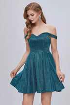Off The Shoulder Sweetheart A Line Lace Up Short Homecoming Dresses