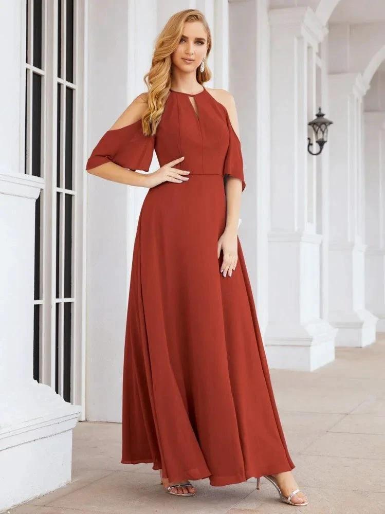 Numbersea Cold Shoulder Bridesmaid Dresses A-Line Long Formal Evening Gowns 28074
