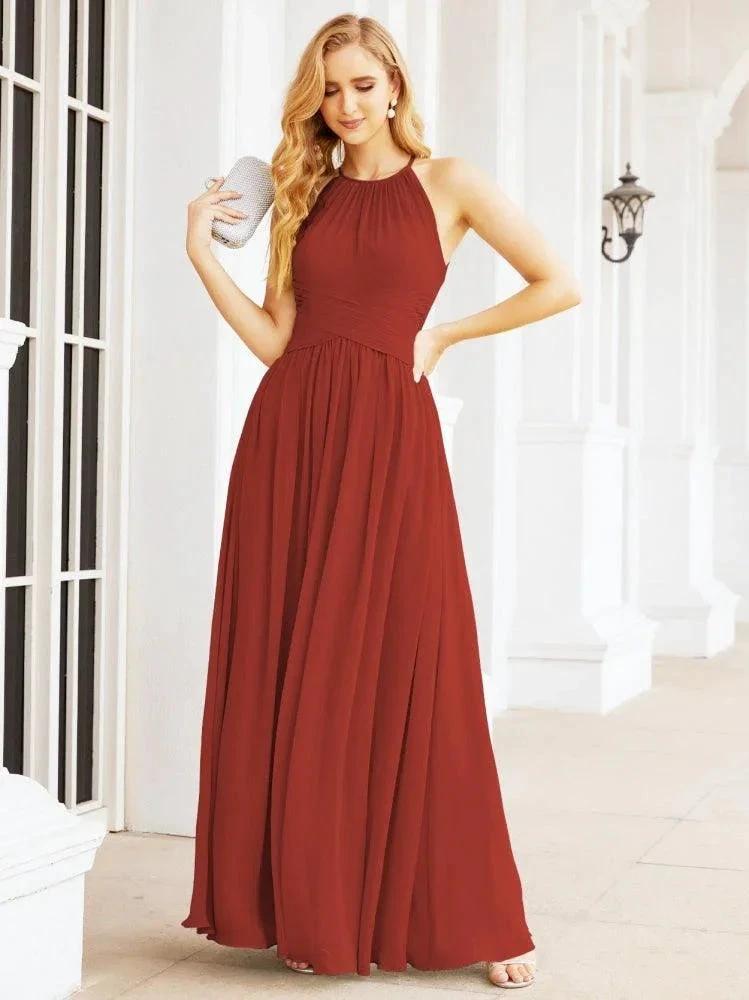 Numbersea Sleeveless Bridesmaid Dresses Long Prom Gown Zipper with Keyhole Back 28056