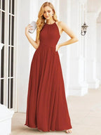 Numbersea Sleeveless Bridesmaid Dresses Long Prom Gown Zipper with Keyhole Back 28056