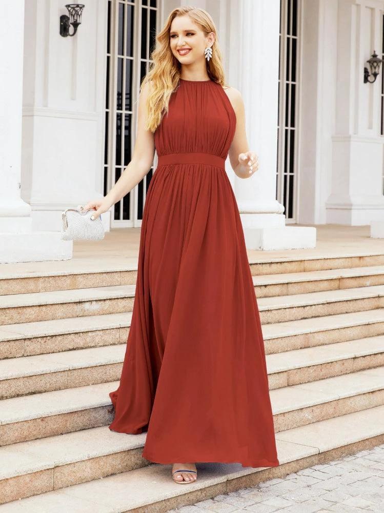 Numbersea Halter Bridesmaid Dress Empire Waist Formal Evening Prom Gown for Mother of The Bride 28030
