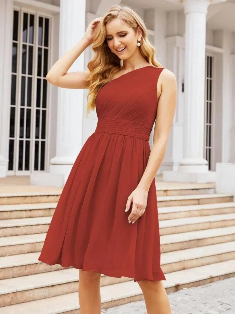 Numbersea Homecoming Dress One Shoulder Pleated Short Formal Prom Gowns 28046