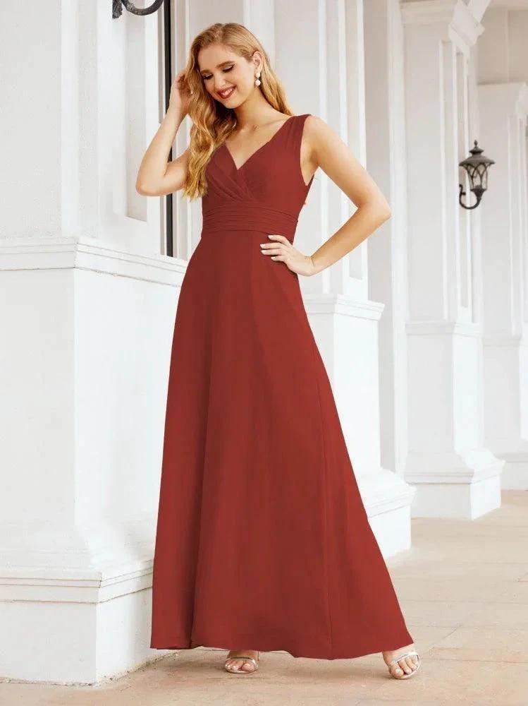 Formal Prom Gown Elegant V-Neck Sleeveless Bridesmaid Dresses for Wedding Party 28037