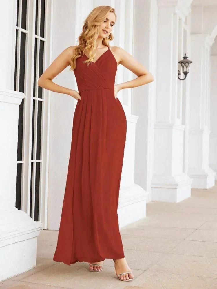 Numbersea Spaghetti Strap Bridesmaid Dresses V-Neck Long A-Line Formal Prom Gowns 28063