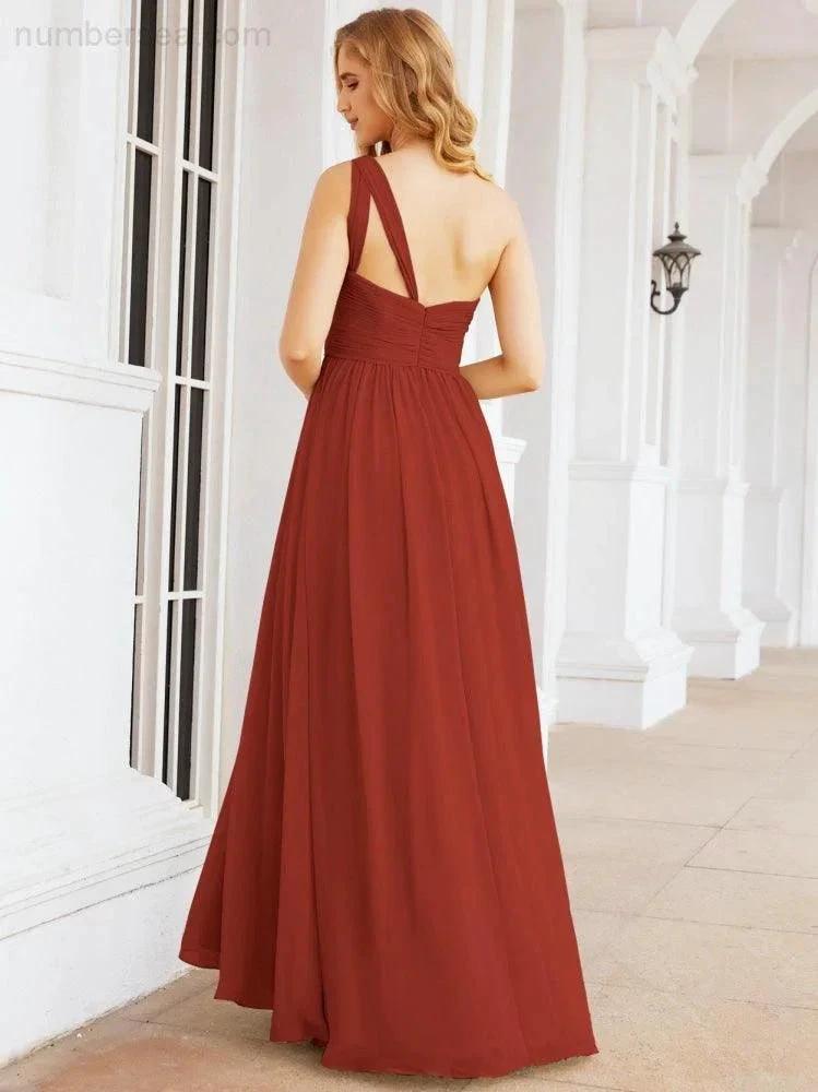 Numbersea One Shoulder Bridesmaid Dresses Long Maxi Formal Evening Party Prom Gowns 28061