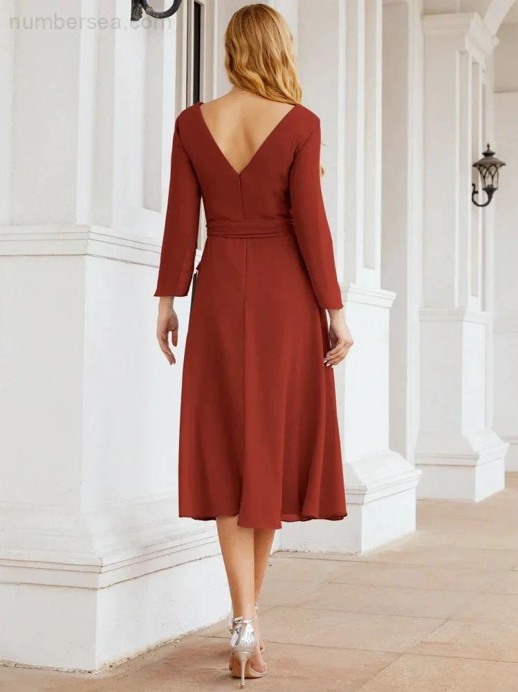 Bridesmaid Dress V-Back Waist Belt Mother of the Bride Wedding Guest SY28031